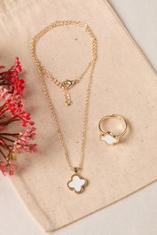 Heliophilia Silver Conjunto de Collar y Anillo Dorado CSET9924
